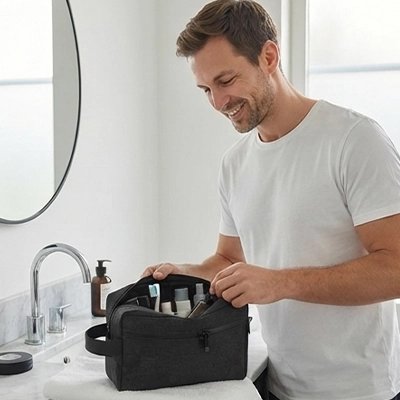 Trousse toilette homme grande capacité avec poignée de transport