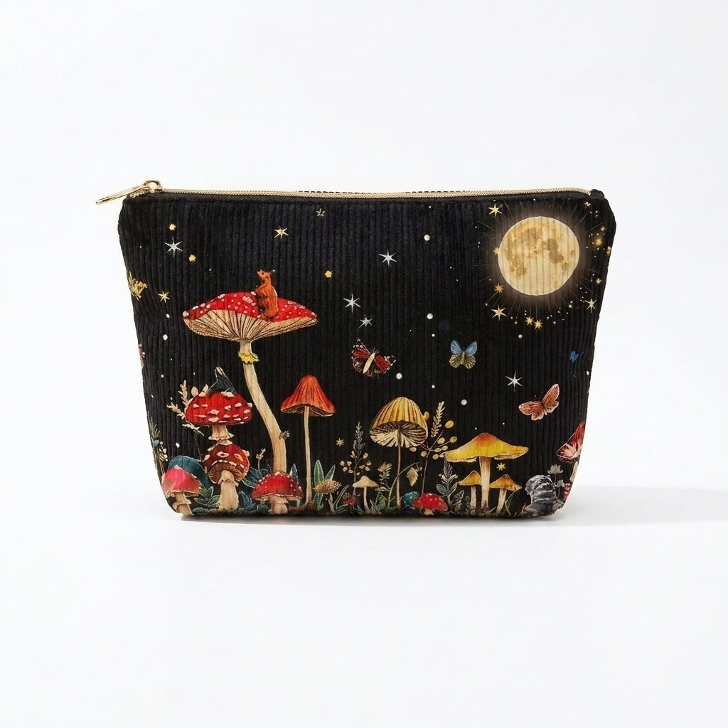 Trousse maquillage motif Féerique champignon sur fond blanc