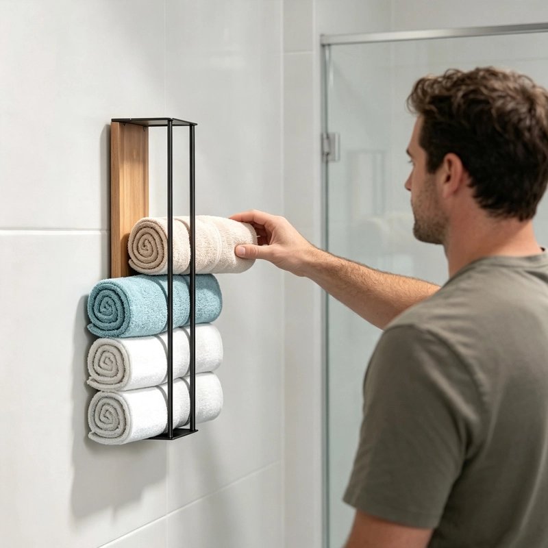 Porte serviette mural vertical rangement pratique dans une salle de bain
