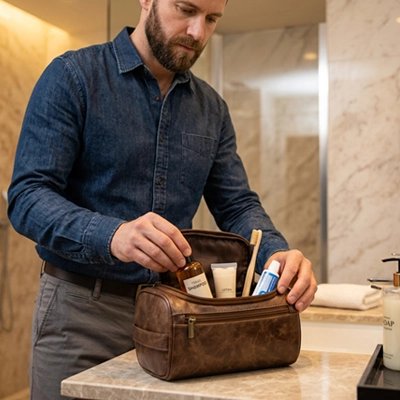 Trousse de toilette homme avec compartiment principal spacieux