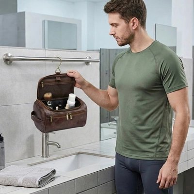 Trousse de toilette homme avec crochet et grand rangement intérieur