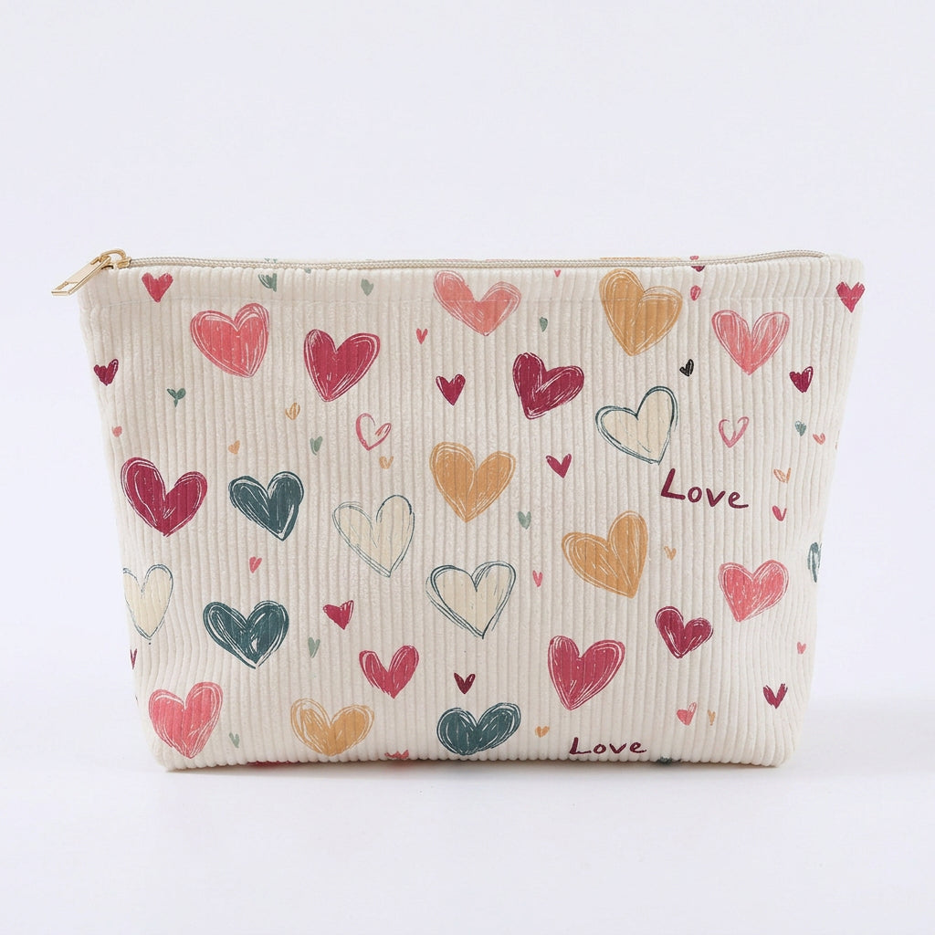 trousse maquillage motif amour colore sur fond blanc